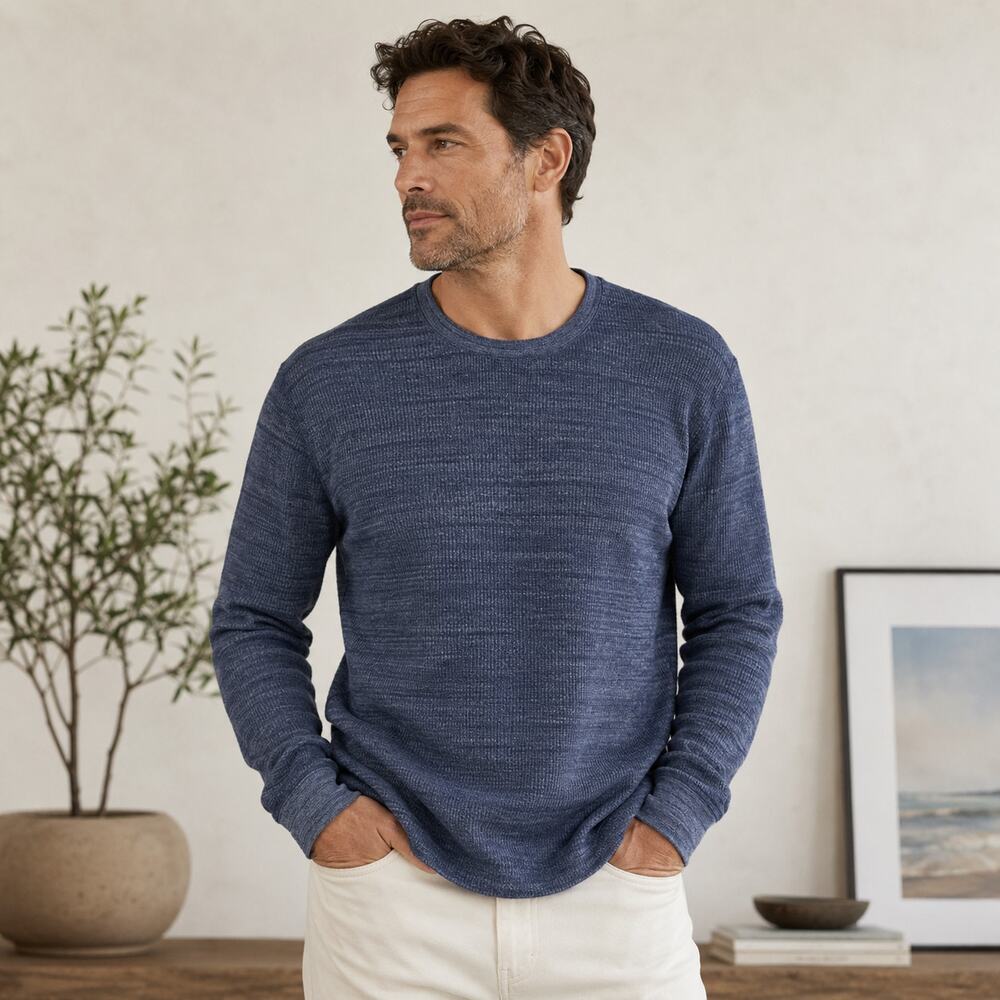 Vince SZ XL Heather Thermal Long Sleeve Crew Neck Shirt Coastal Blue $175